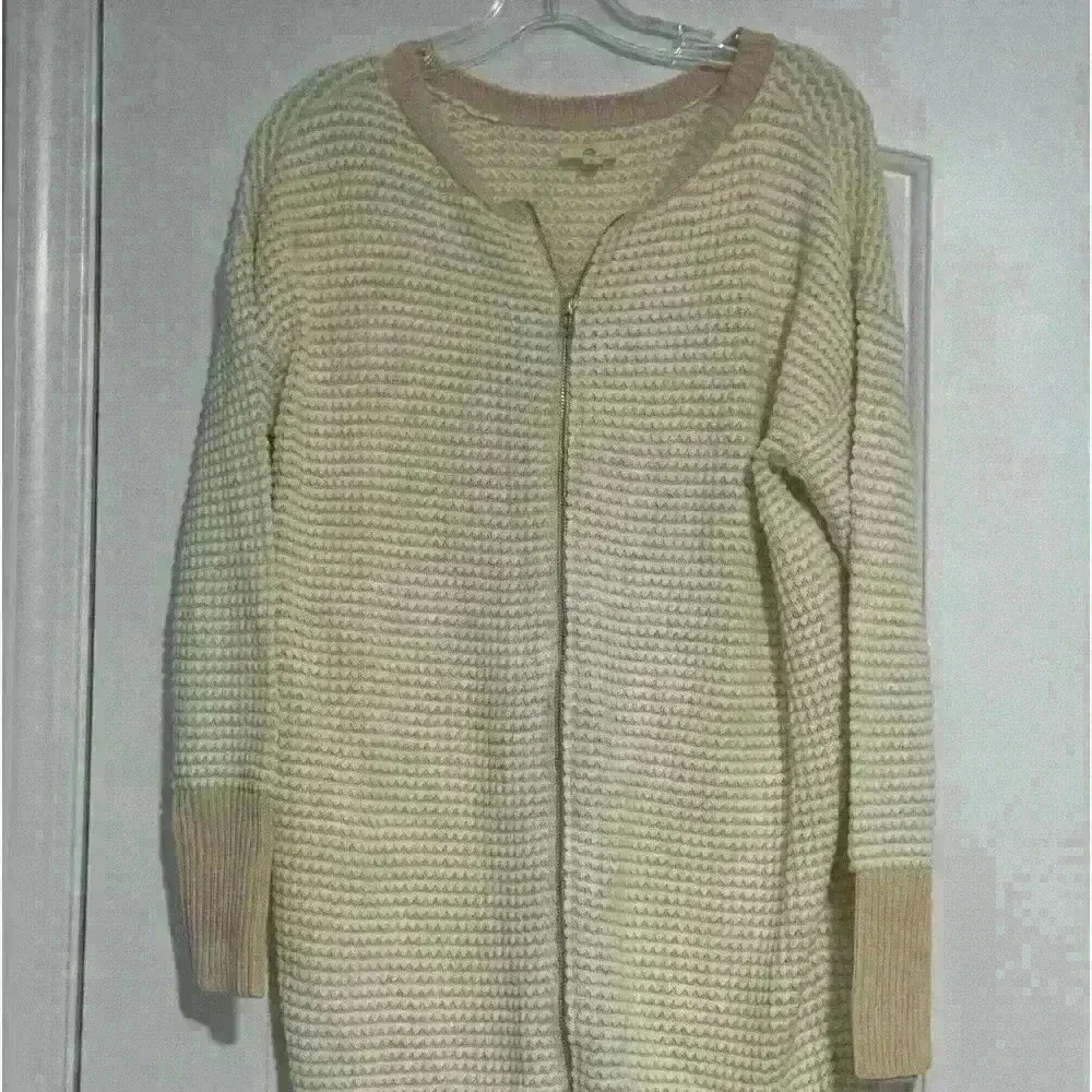 NWOT  AG Adriano Goldschmied Cardigan Long Sweater Zipper Texture White Tan Sm